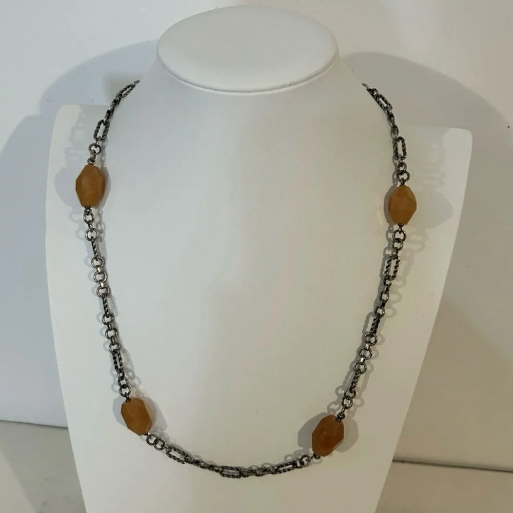 Vintage Sterling Silver‎ Aventurine Necklace 24